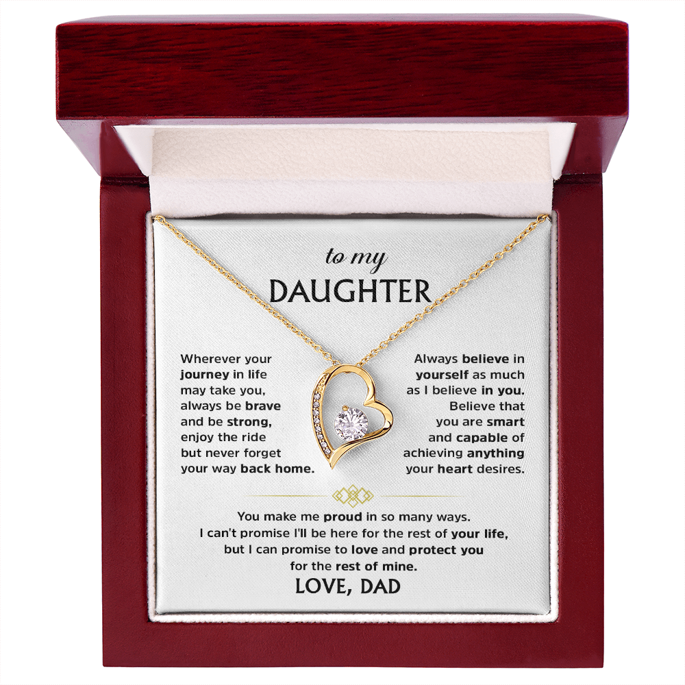 Forever Love Necklace for Daughter from Dad – Heart Pendant Necklace with Inspirational Message Card, Father Daughter Jewelry Gift