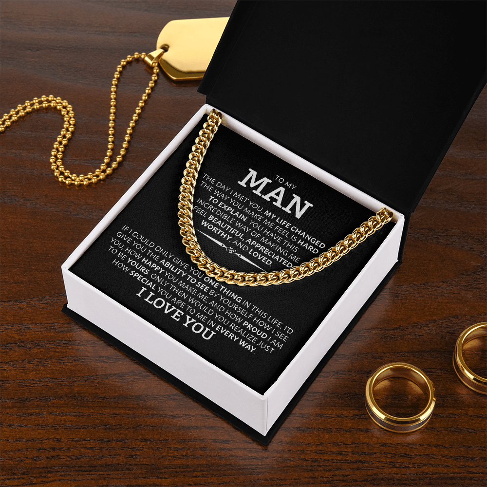 Cuban Link Chain Necklace for Him – Men's Cuban Chain Gift for Boyfriend, Husband or Partner with Romantic Message Card