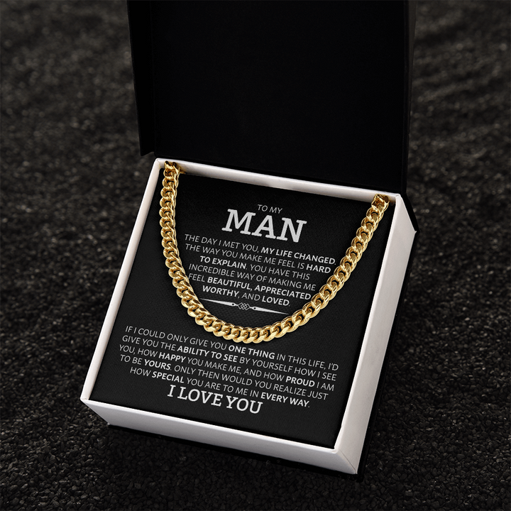 Cuban Link Chain Necklace for Him – Men's Cuban Chain Gift for Boyfriend, Husband or Partner with Romantic Message Card