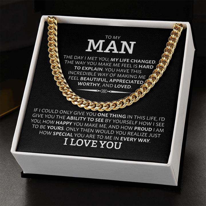 Cuban Link Chain Necklace for Him – Men's Cuban Chain Gift for Boyfriend, Husband or Partner with Romantic Message Card