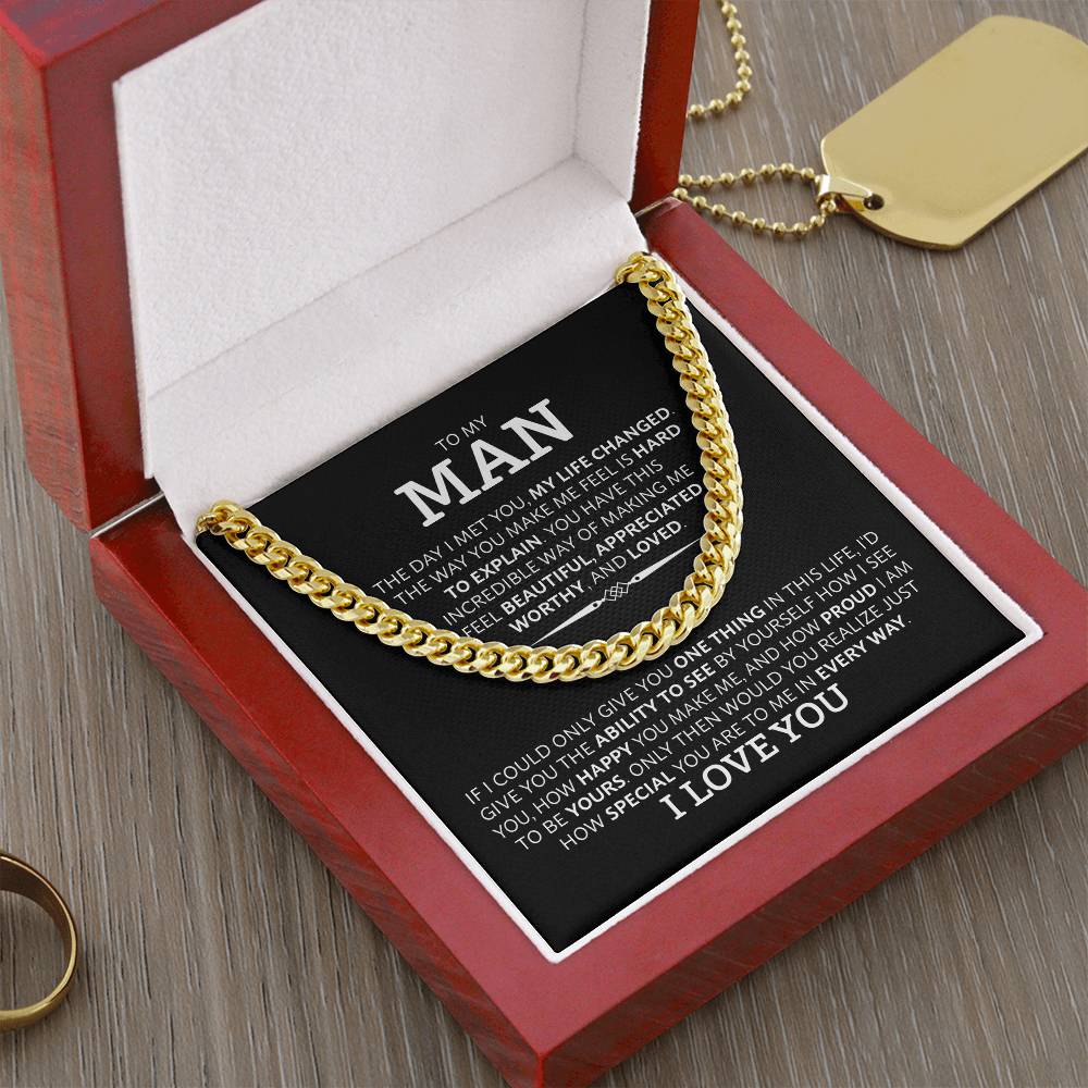 Cuban Link Chain Necklace for Him – Men's Cuban Chain Gift for Boyfriend, Husband or Partner with Romantic Message Card