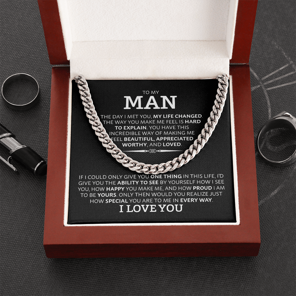 Cuban Link Chain Necklace for Him – Men's Cuban Chain Gift for Boyfriend, Husband or Partner with Romantic Message Card