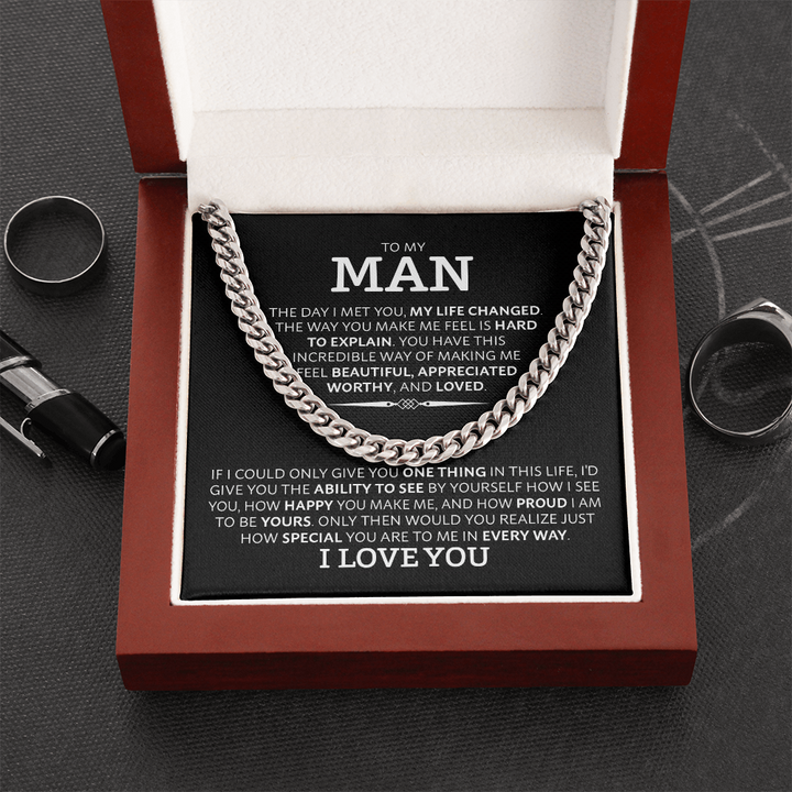 Cuban Link Chain Necklace for Him – Men's Cuban Chain Gift for Boyfriend, Husband or Partner with Romantic Message Card