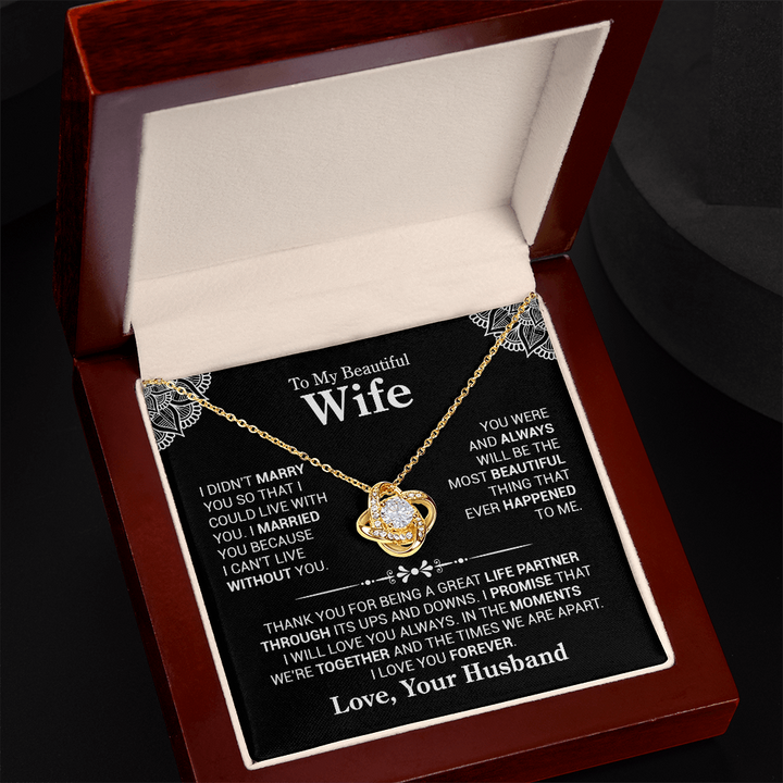 Love Knot Necklace for Wife from Husband – Romantic Love Knot Jewelry Gift with Luxury Gift Box and Message Card