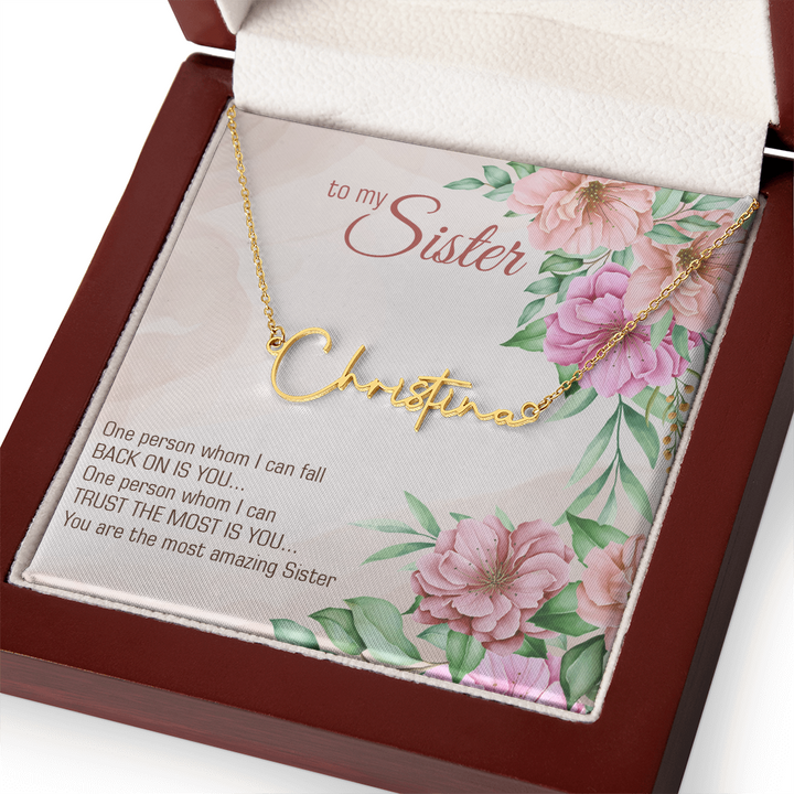 Personalized Signature Name Necklace – For My Sister | Custom Handwritten Script Pendant (Adjustable Chain)