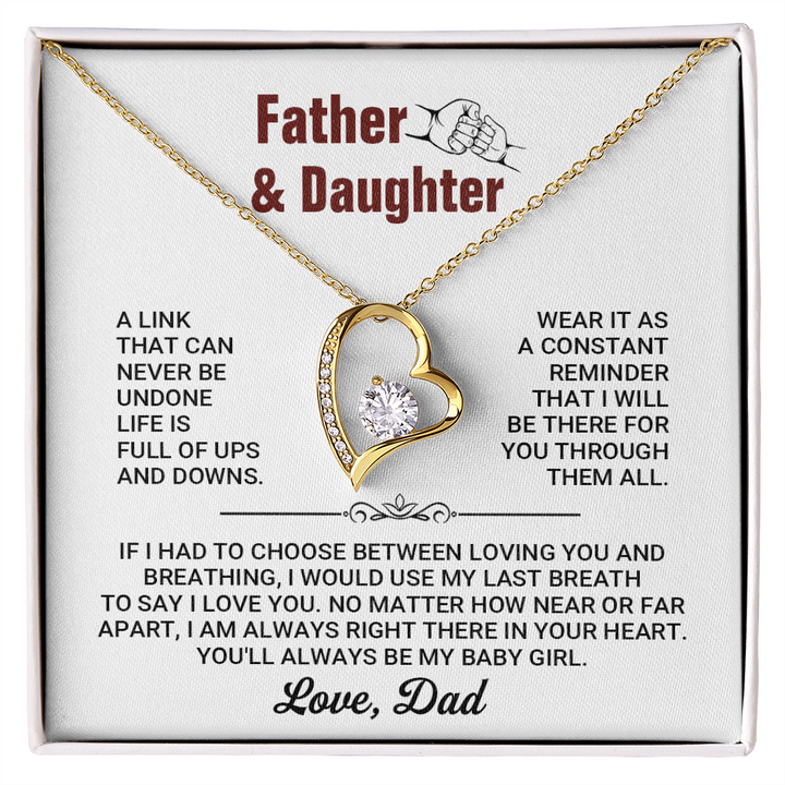 Father and Daughter Forever Love Heart Necklace from Dad – Inspirational Daughter Necklace Gift, Father Daughter Jewelry with Message Card