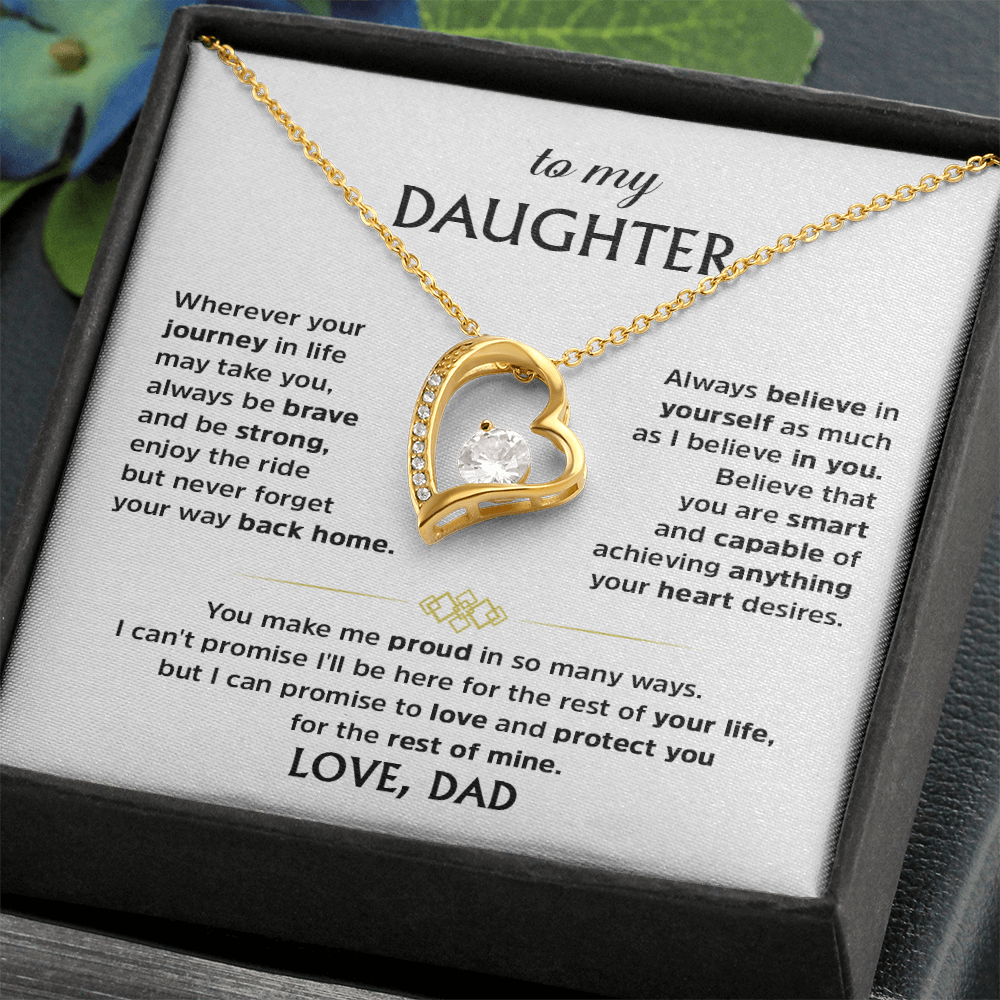 Forever Love Necklace for Daughter from Dad – Heart Pendant Necklace with Inspirational Message Card, Father Daughter Jewelry Gift