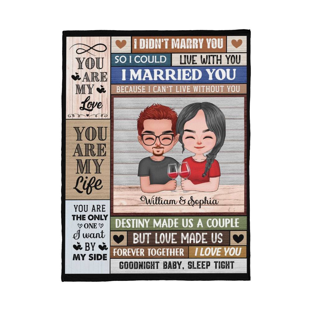 Personalized Couple Blanket with Cartoon Portrait – Custom Names Romantic Throw Blanket Gift for Husband and Wife, Anniversary or Wedding Keepsake