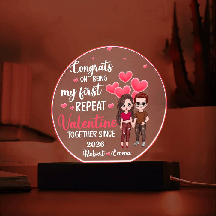Personalized LED Acrylic Circle Plaque – Repeat Valentine Gift with Custom Names and Date, Romantic Couple Keepsake