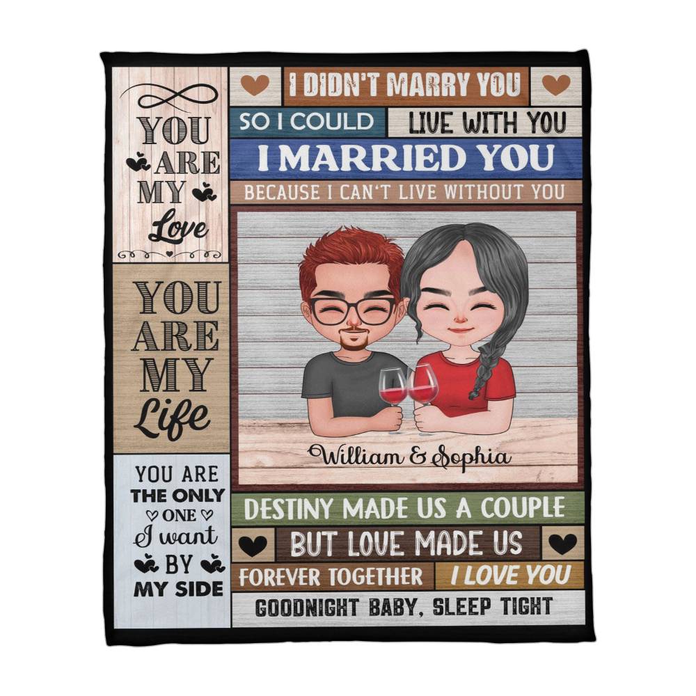 Personalized Couple Blanket with Cartoon Portrait – Custom Names Romantic Throw Blanket Gift for Husband and Wife, Anniversary or Wedding Keepsake