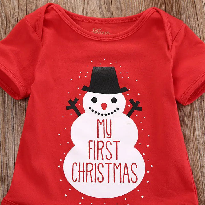 Baby Christmas Romper - Short Sleeve Cotton (Red & Green) - Whimsical Shoppe
