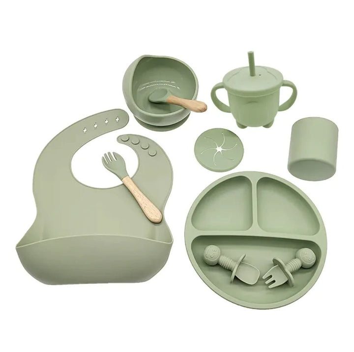 Baby Silicone Feeding Tableware Set – 10 - Piece Non - Slip, Easy - Clean Self - Feeding Kit (6+ Months) - Whimsical Shoppe