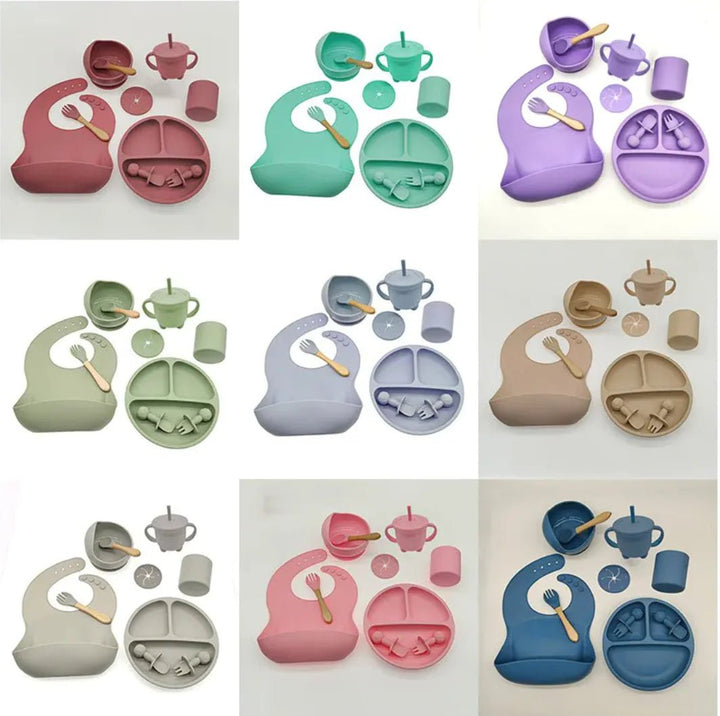 Baby Silicone Feeding Tableware Set – 10 - Piece Non - Slip, Easy - Clean Self - Feeding Kit (6+ Months) - Whimsical Shoppe