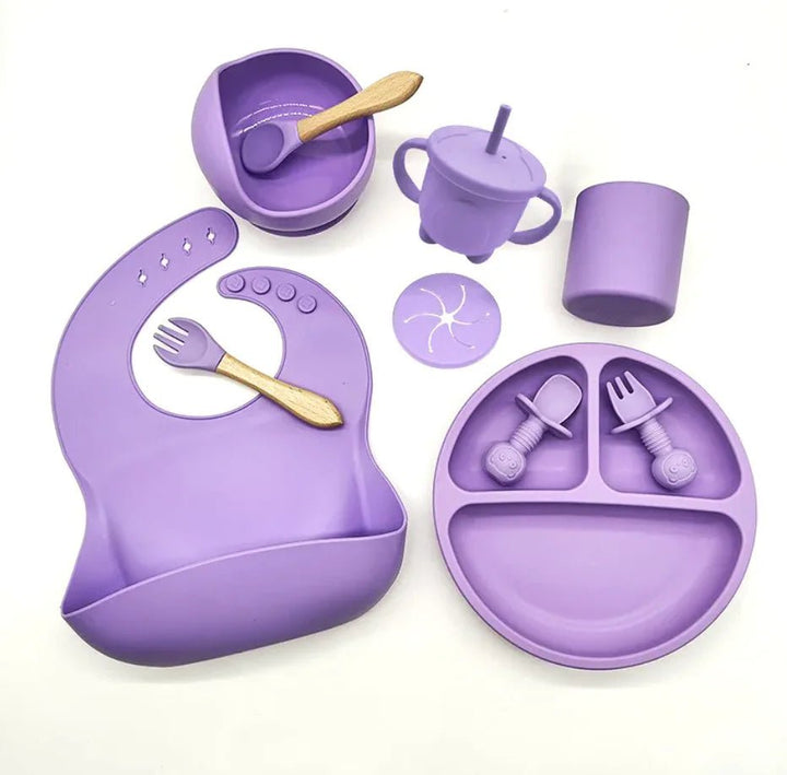 Baby Silicone Feeding Tableware Set – 10 - Piece Non - Slip, Easy - Clean Self - Feeding Kit (6+ Months) - Whimsical Shoppe