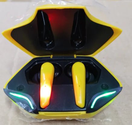 Bluetooth Mini Wireless Gaming Earbuds – Low - Latency BT 5.3, 15m Range, 4–8H Battery, Charging Case (Black/White/Yellow) - Whimsical Shoppe
