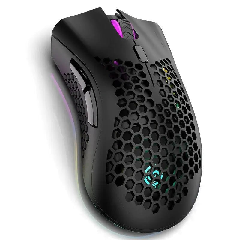 BM600 Rechargeable Wireless RGB Gaming Mouse – 2.4G/Wired Dual - Mode, Honeycomb Shell (Black/White/Pink/Blue) - Whimsical Shoppe