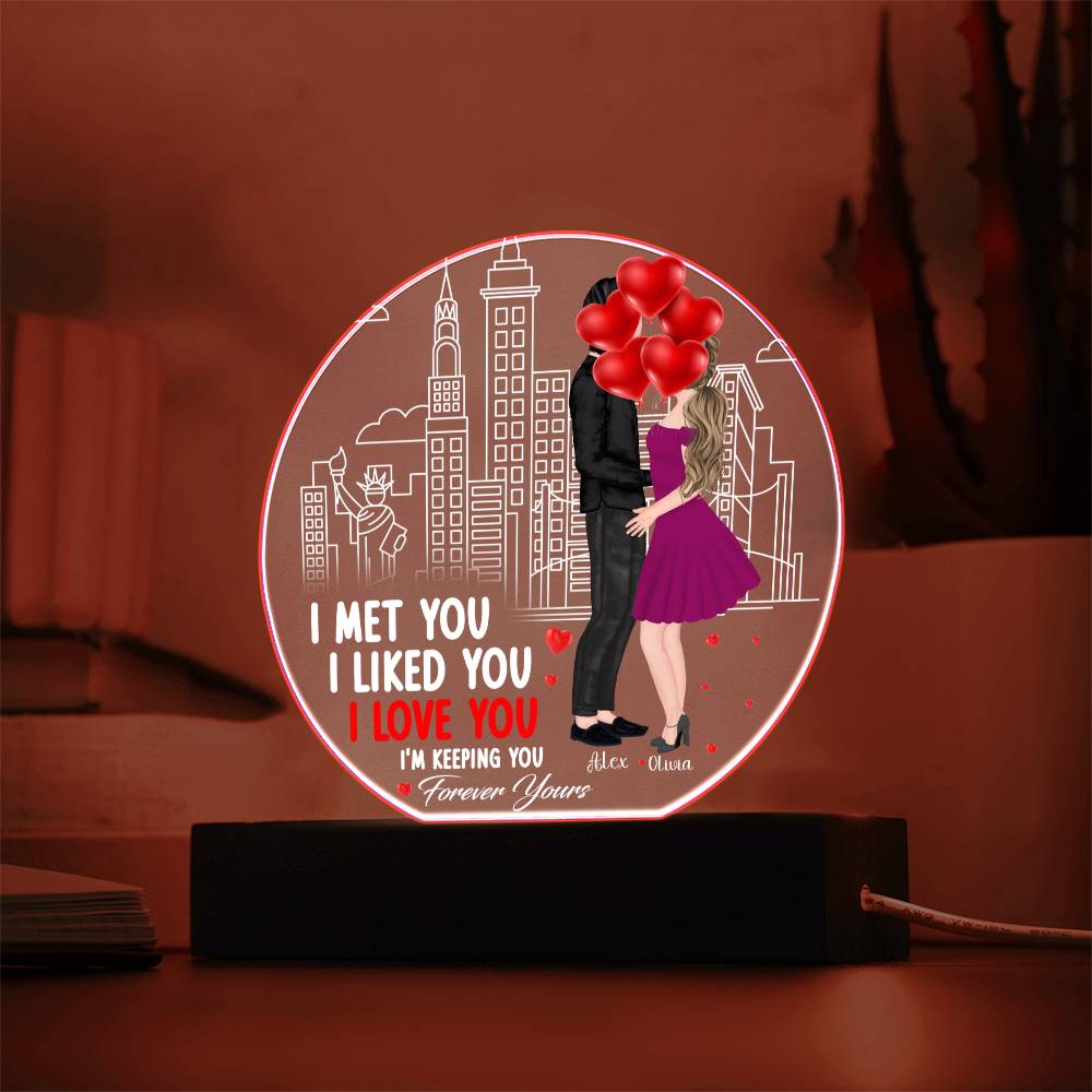 Personalized Valentine LED Acrylic Circle Plaque – Custom Names and Date Romantic Couple Keepsake Gift