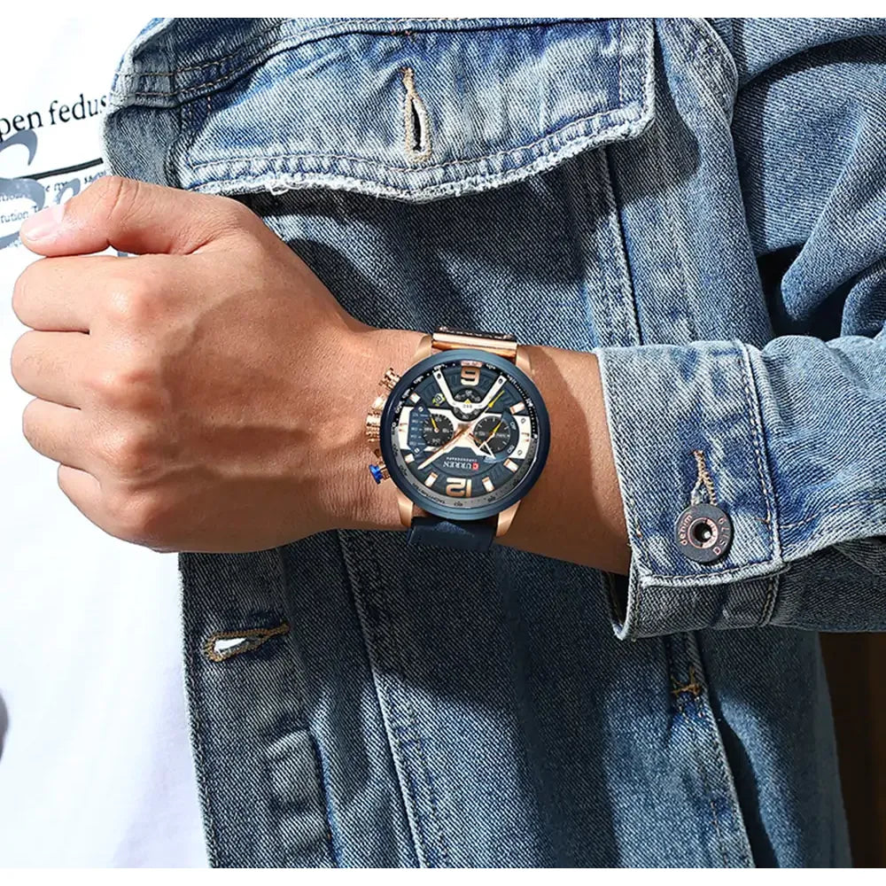 Military Leather Chronograph Wristwatch