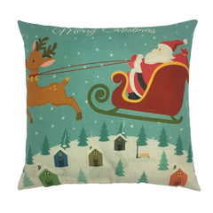 Christmas Santa & Reindeer Cotton Linen Pillow Cover (45x45cm)