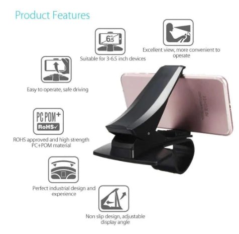 Car Dashboard Phone Mount – ABS Hands - Free Holder for Navigation & Calls (Black) - Whimsical Shoppe