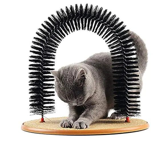 Cat Toy Arch with Grooming Brush & Scratching Pad – Self - Groomer Play Arch, Stable Base (35×28×35 cm) - Whimsical Shoppe