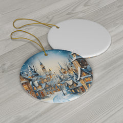 Custom Ceramic Christmas Ornament – Porcelain Circle, Front Print, Ribbon Included