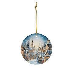 Custom Ceramic Christmas Ornament – Porcelain Circle, Front Print, Ribbon Included