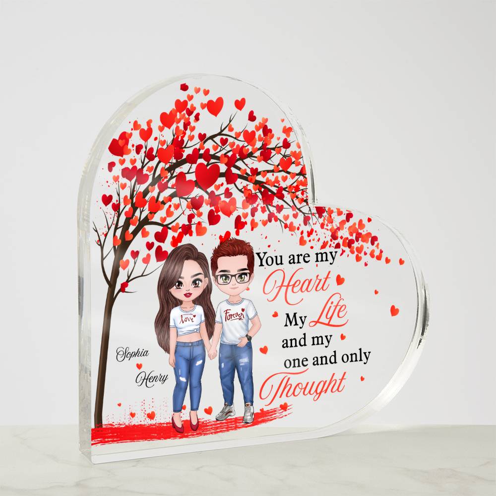 Personalized Heart Acrylic Plaque with Names and Couple Clipart – Valentine Gift for Couples