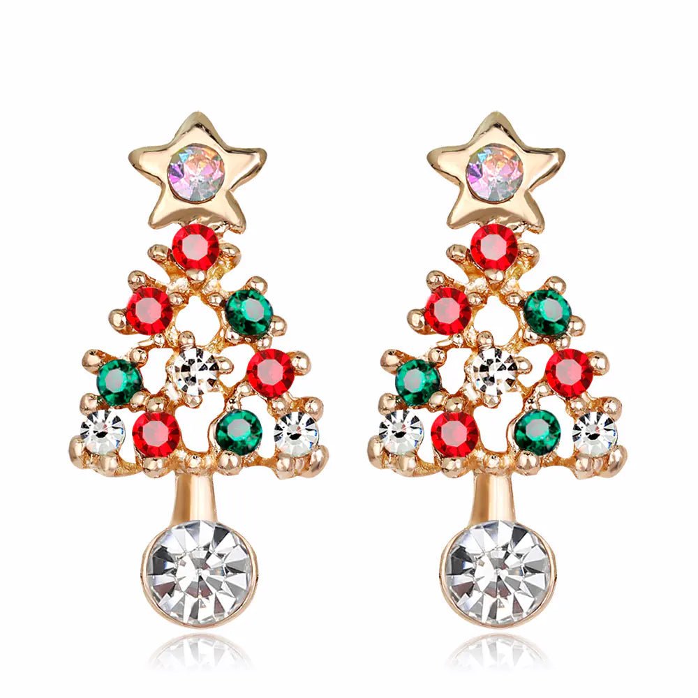 Christmas and Reindeer Dangle & Stud Earrings - Crystal & Gold Tone - Whimsical Shoppe