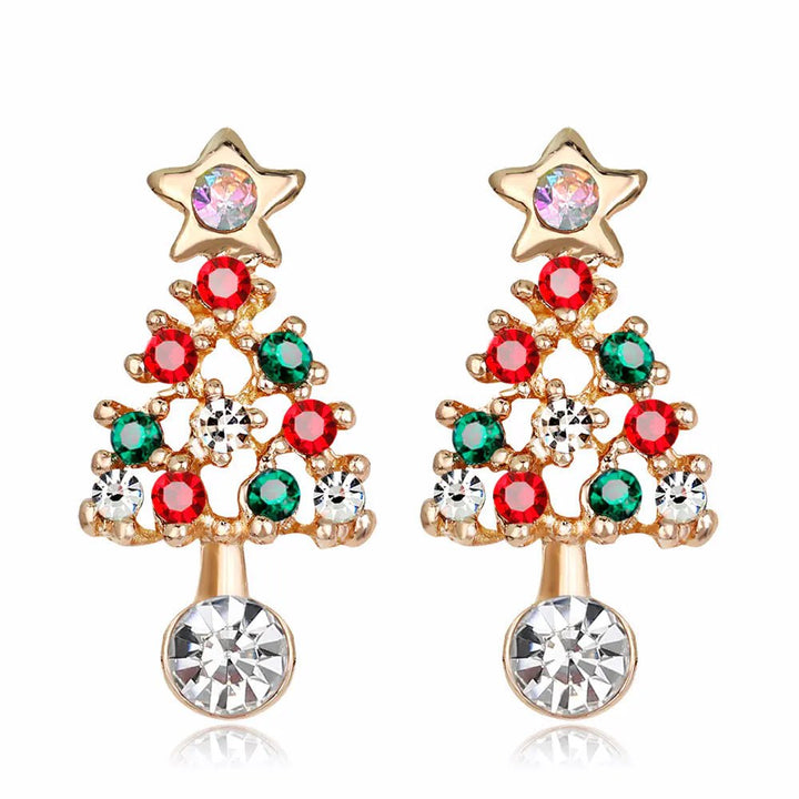 Christmas and Reindeer Dangle & Stud Earrings - Crystal & Gold Tone - Whimsical Shoppe