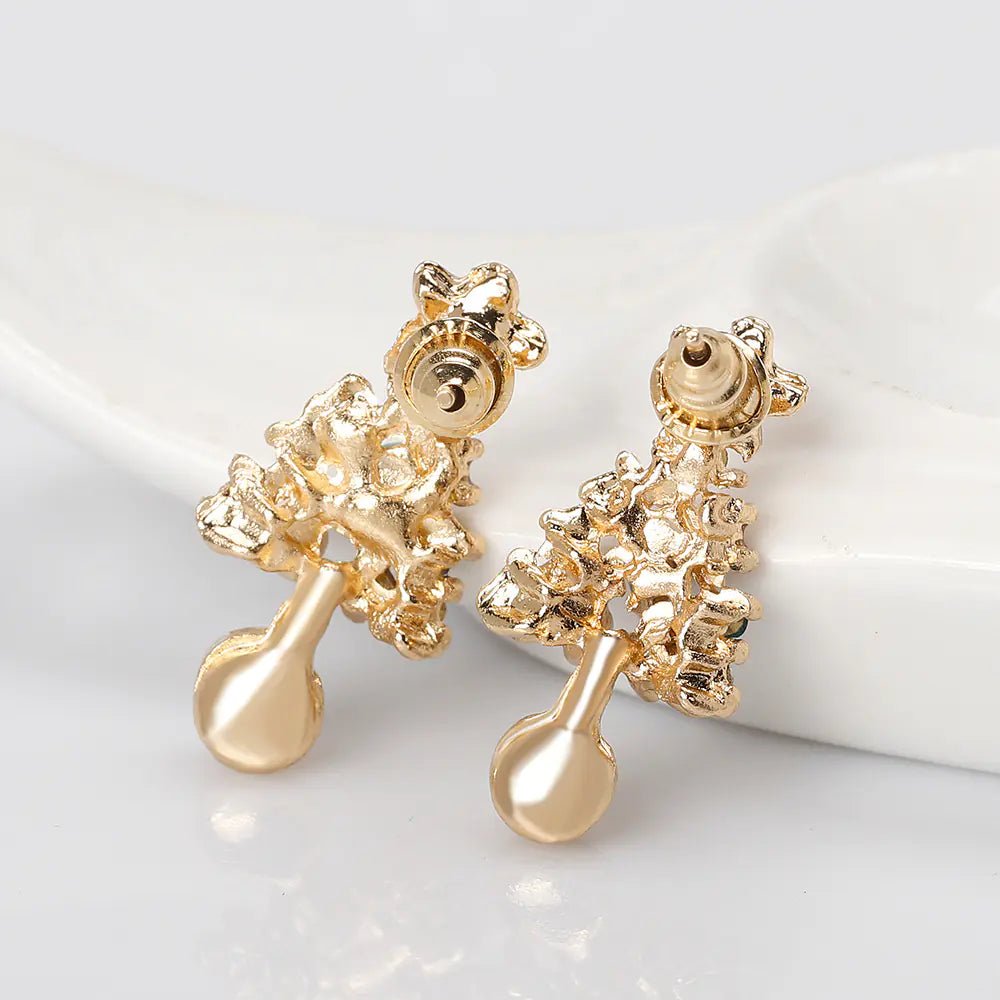 Christmas and Reindeer Dangle & Stud Earrings - Crystal & Gold Tone - Whimsical Shoppe