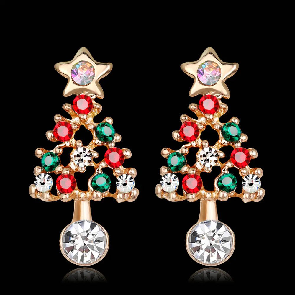 Christmas and Reindeer Dangle & Stud Earrings - Crystal & Gold Tone - Whimsical Shoppe