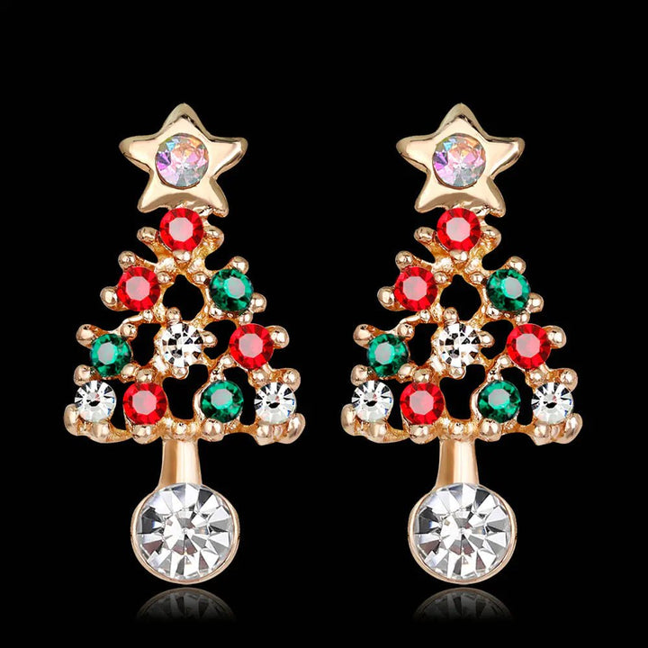 Christmas and Reindeer Dangle & Stud Earrings - Crystal & Gold Tone - Whimsical Shoppe