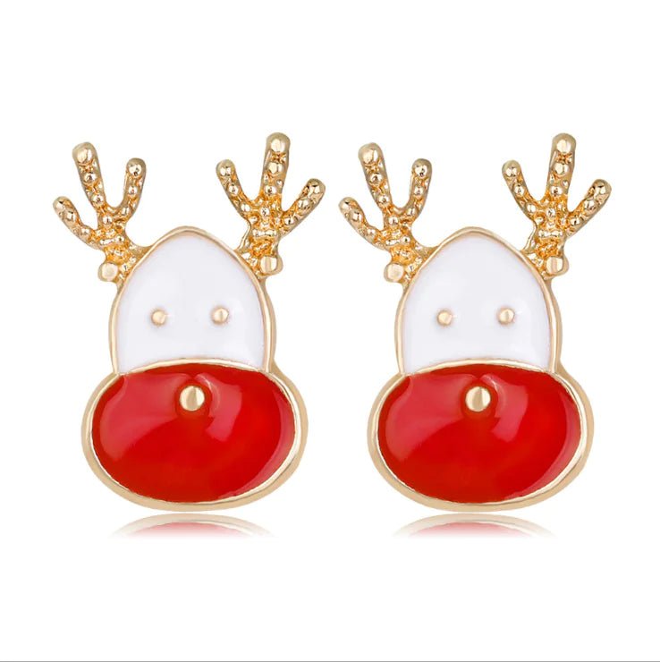Christmas and Reindeer Dangle & Stud Earrings - Crystal & Gold Tone - Whimsical Shoppe