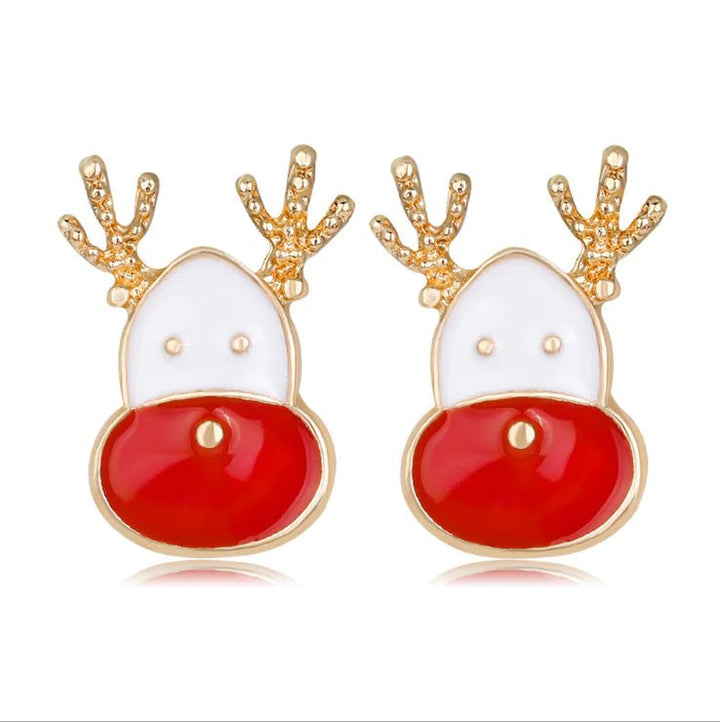 Christmas and Reindeer Dangle & Stud Earrings - Crystal & Gold Tone - Whimsical Shoppe