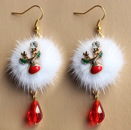 Christmas and Reindeer Dangle & Stud Earrings - Crystal & Gold Tone - Whimsical Shoppe