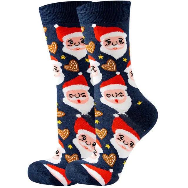 Christmas Santa & Elk Socks for Women - Striped Cotton (13 Colors) - Whimsical Shoppe