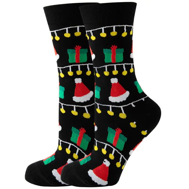 Christmas Santa & Elk Socks for Women - Striped Cotton (13 Colors) - Whimsical Shoppe