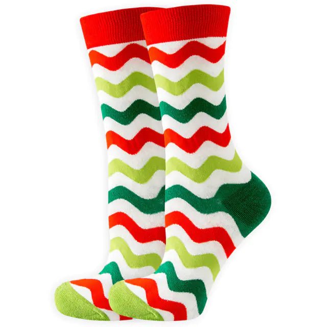 Christmas Santa & Elk Socks for Women - Striped Cotton (13 Colors) - Whimsical Shoppe