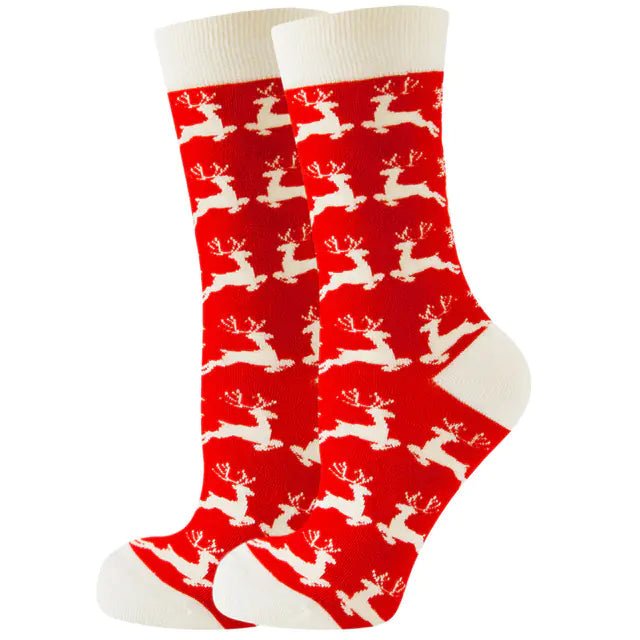 Christmas Santa & Elk Socks for Women - Striped Cotton (13 Colors) - Whimsical Shoppe
