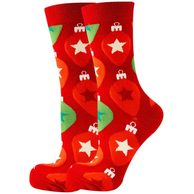 Christmas Santa & Elk Socks for Women - Striped Cotton (13 Colors) - Whimsical Shoppe