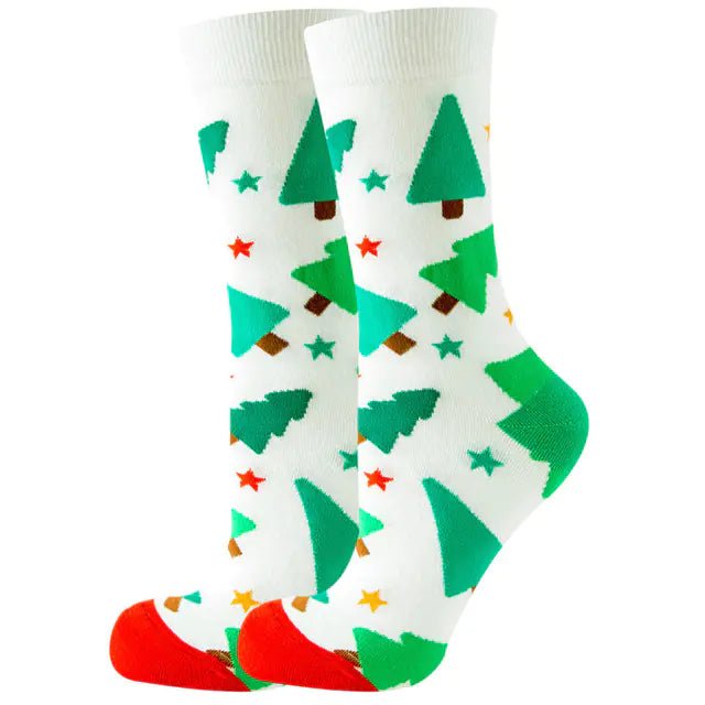 Christmas Santa & Elk Socks for Women - Striped Cotton (13 Colors) - Whimsical Shoppe