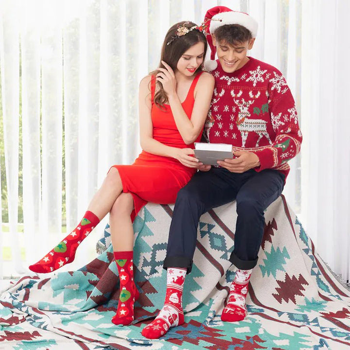 Christmas Santa & Elk Socks for Women - Striped Cotton (13 Colors) - Whimsical Shoppe