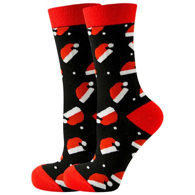 Christmas Santa & Elk Socks for Women - Striped Cotton (13 Colors) - Whimsical Shoppe