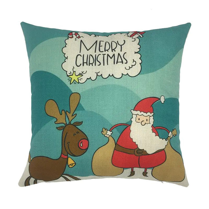 Christmas Santa & Reindeer Cotton Linen Pillow Cover (45x45cm) - Whimsical Shoppe