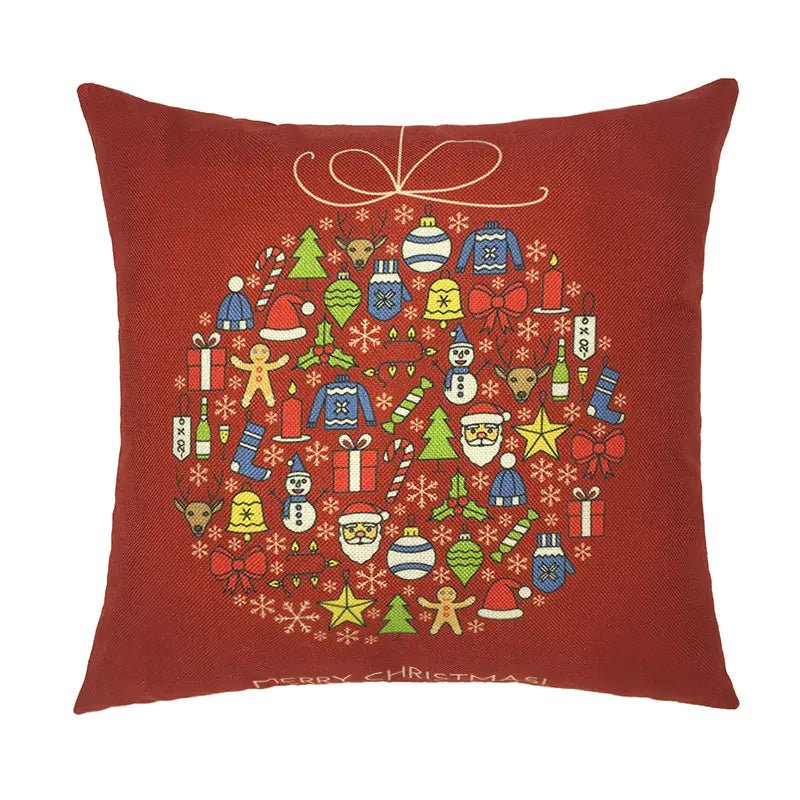 Christmas Santa & Reindeer Cotton Linen Pillow Cover (45x45cm) - Whimsical Shoppe