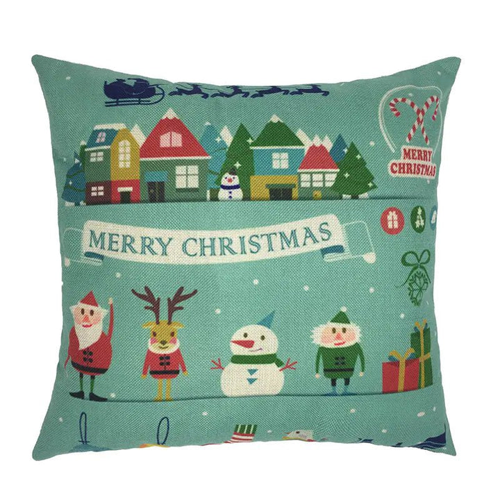 Christmas Santa & Reindeer Cotton Linen Pillow Cover (45x45cm) - Whimsical Shoppe