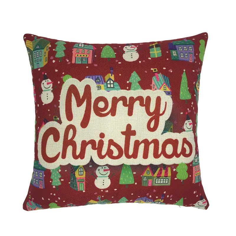 Christmas Santa & Reindeer Cotton Linen Pillow Cover (45x45cm) - Whimsical Shoppe