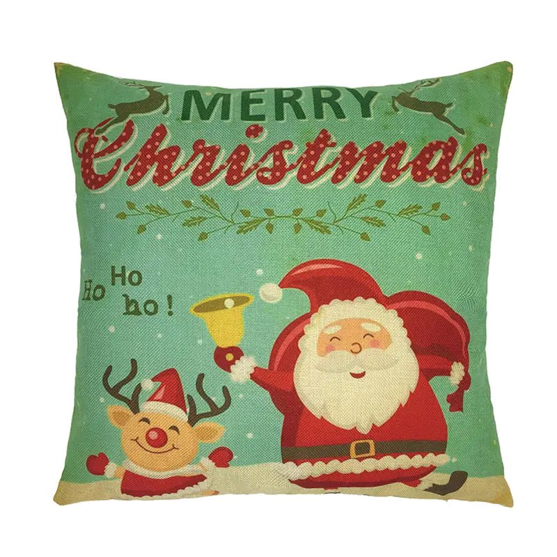 Christmas Santa & Reindeer Cotton Linen Pillow Cover (45x45cm) - Whimsical Shoppe