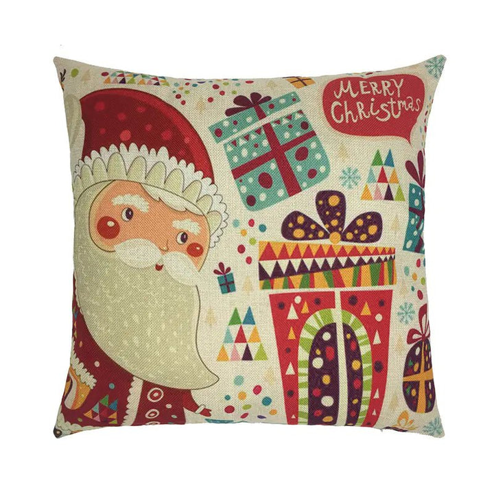 Christmas Santa & Reindeer Cotton Linen Pillow Cover (45x45cm) - Whimsical Shoppe